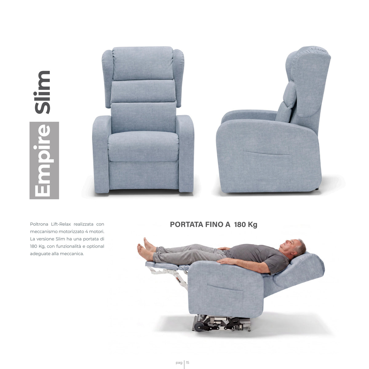Egoista Empire Slim — viste frontale, laterale e relax; scheda ufficiale
