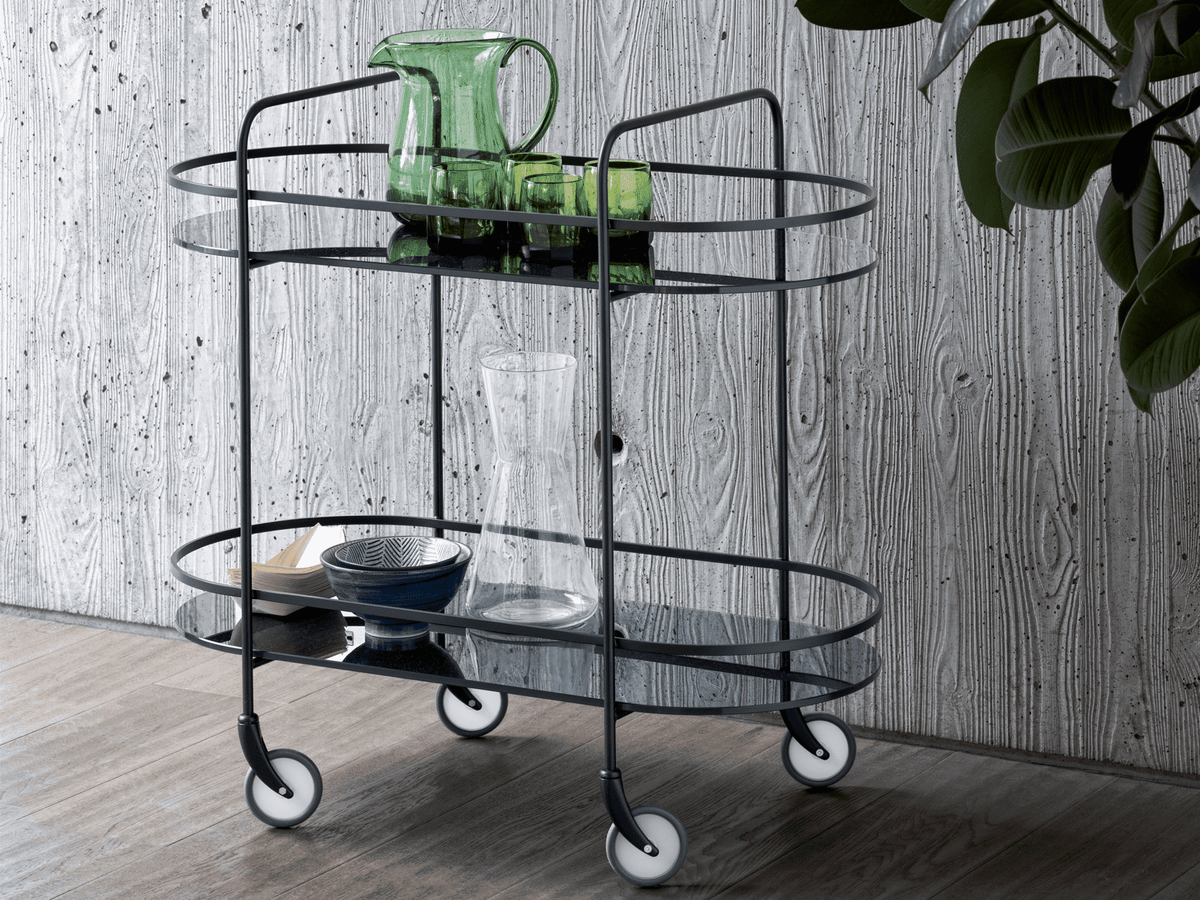 Carrello Bontempi Chic con struttura argento naturale e piani in cristallo fumè