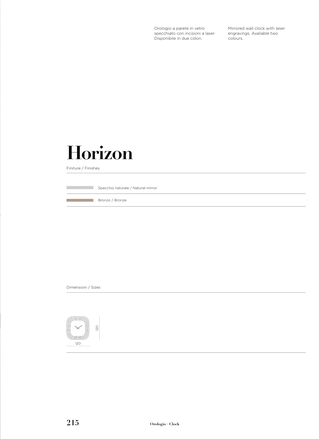 Orologio Horizon Capodarte – schema originale di misure e finiture
