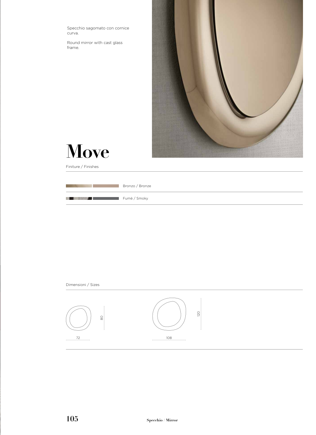 Specchio Move Capodarte – schema originale di misure e finiture