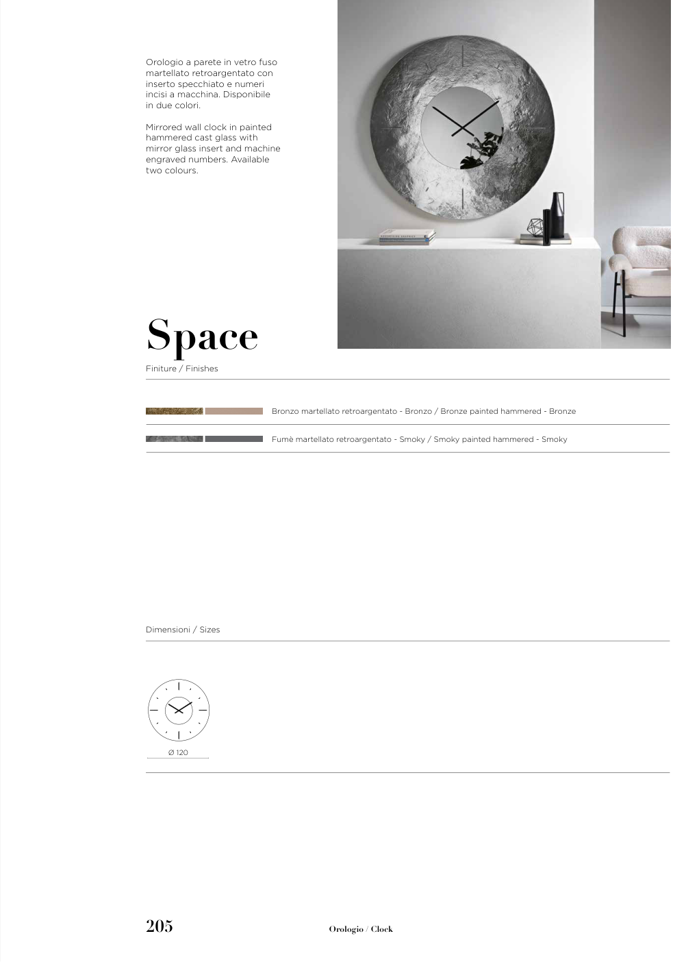Orologio Space Capodarte – schema originale di misure e finiture