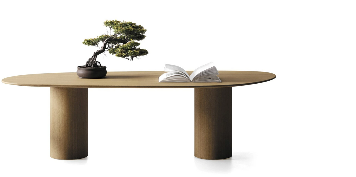 Tavolo Stone Devina Nais — vista frontale in finitura legno