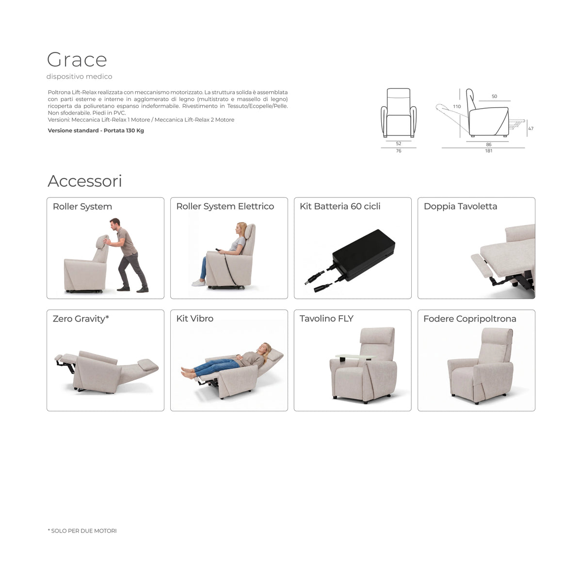 Egoista Grace — scheda tecnica ufficiale con misure e accessori