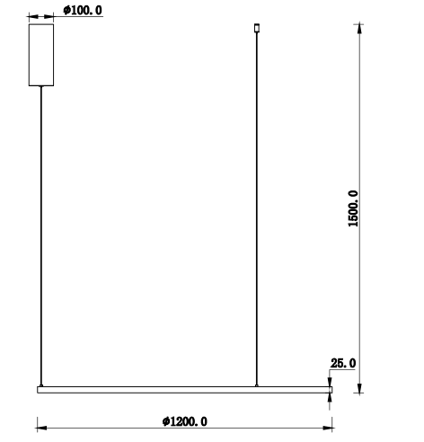 Disegno quotato HOOP: diametro 120 cm e altezza 150 cm
