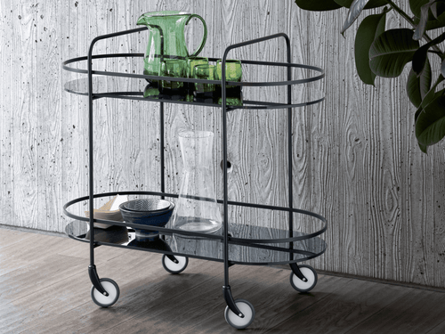 Carrello Bontempi Chic con struttura argento naturale e piani in cristallo fumè