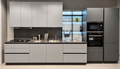 Cucina Stosa Infinity da esposizione: composizione lineare con finiture Grigio Freddo e Canna di Fucile