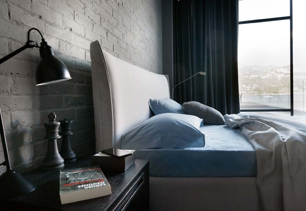 Letto Noctis Osaka h17 - fotografia ufficiale del modello; rivestimento e ambientazione illustrativi